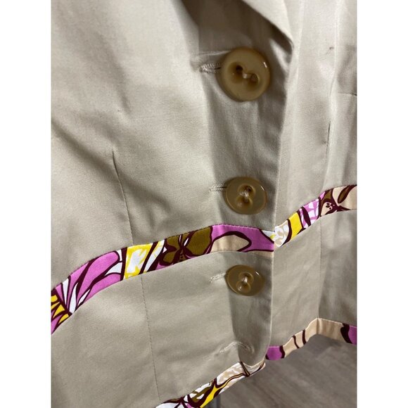Harve Benard Khaki Buttoned Safari Colorful Detail Jacket Sz 8 - Picture 4 of 10